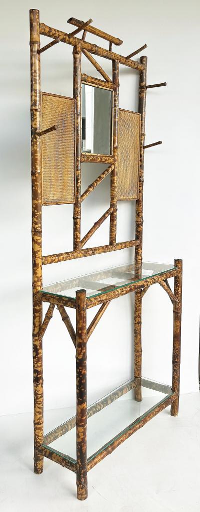 Aesthetic Movement English Tortoise Burnt Bamboo Hall Stand 1880s