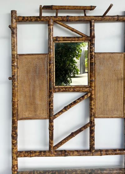 Aesthetic Movement English Tortoise Burnt Bamboo Hall Stand 1880s