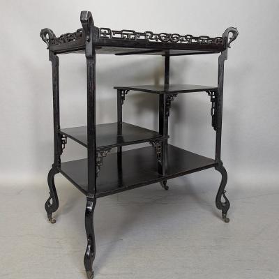 Aesthetic Movement Japanese Tea Trolley with River Scene Decoration