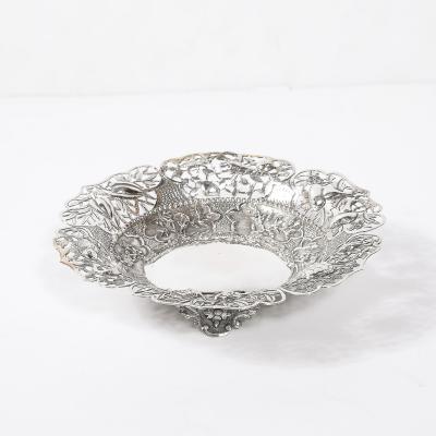Aesthetic Movement Sterling Repouse Flora Fauna Dish signed Pau Kuang
