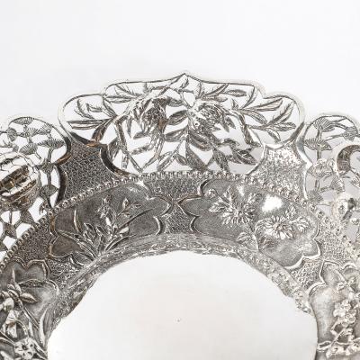 Aesthetic Movement Sterling Repouse Flora Fauna Dish signed Pau Kuang