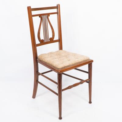 Aesthetic Movement Walnut Lyre Back Bedroom or Side Chair with Button Seat