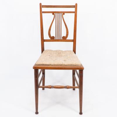 Aesthetic Movement Walnut Lyre Back Bedroom or Side Chair with Button Seat