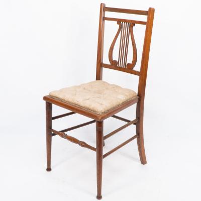 Aesthetic Movement Walnut Lyre Back Bedroom or Side Chair with Button Seat
