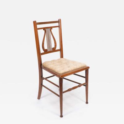 Aesthetic Movement Walnut Lyre Back Bedroom or Side Chair with Button Seat