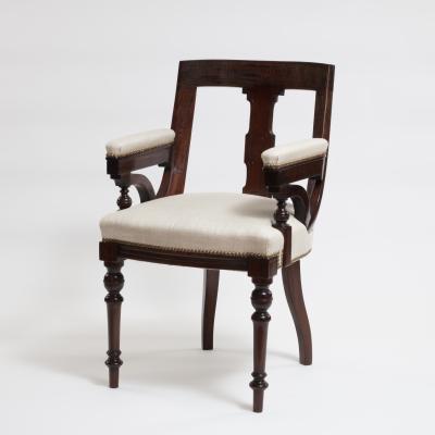 Aesthetic Style Mahogany Armchair with Greek Key Design