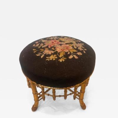 Aesthetics Movement Faux Bamboo Gilt Needlepoint Stool