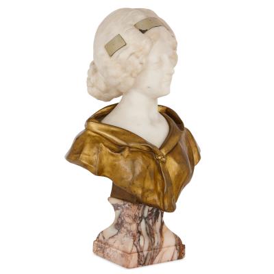 Affortunato Gory Gilt bronze and white marble bust of a woman by Gory