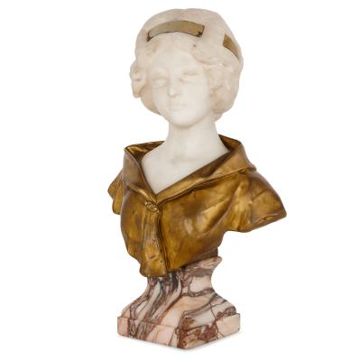 Affortunato Gory Gilt bronze and white marble bust of a woman by Gory