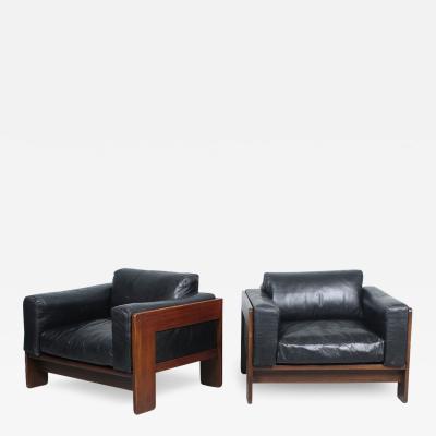 Afra Tobia Scarpa 1960s Afra and Tobia Scarpa pair black leather Bastiano lounge chairs