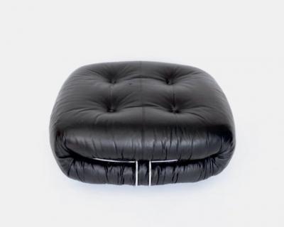 Afra Tobia Scarpa AFRA AND TOBIA SCARPA SORIANA BLACK LEATHER FOOTSTOOL OTTOMAN FOR CASSINA