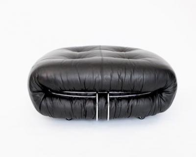 Afra Tobia Scarpa AFRA AND TOBIA SCARPA SORIANA BLACK LEATHER FOOTSTOOL OTTOMAN FOR CASSINA
