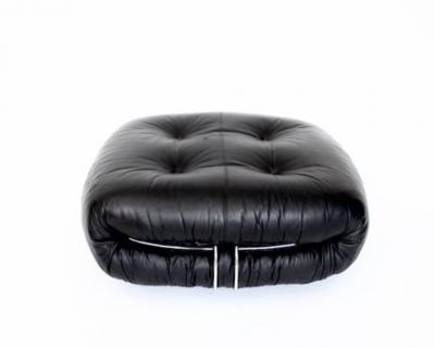 Afra Tobia Scarpa AFRA AND TOBIA SCARPA SORIANA BLACK LEATHER FOOTSTOOL OTTOMAN FOR CASSINA