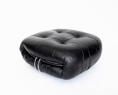 Afra Tobia Scarpa AFRA AND TOBIA SCARPA SORIANA BLACK LEATHER FOOTSTOOL OTTOMAN FOR CASSINA