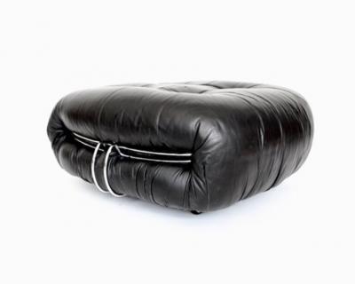 Afra Tobia Scarpa AFRA AND TOBIA SCARPA SORIANA BLACK LEATHER FOOTSTOOL OTTOMAN FOR CASSINA