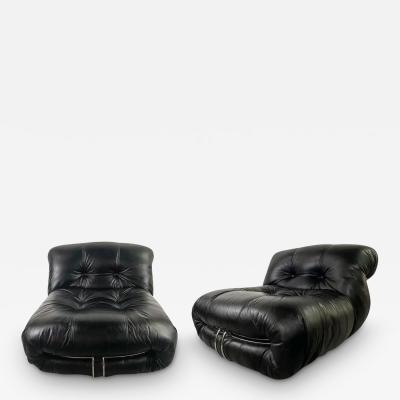 Afra Tobia Scarpa Afra Tobia Scarpa Soriana Lounge Black Leather Chair for Cassina a Pair