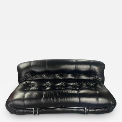 Afra Tobia Scarpa Afra Tobia Scarpa for Cassina Soriana Italian Black Leather Settee or Sofa