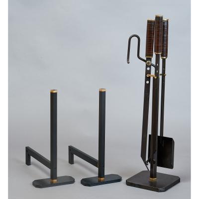 Afra Tobia Scarpa Afra and Tobia Scarpa Fireplace Set with Tools and Andirons