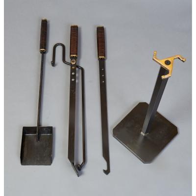 Afra Tobia Scarpa Afra and Tobia Scarpa Fireplace Set with Tools and Andirons