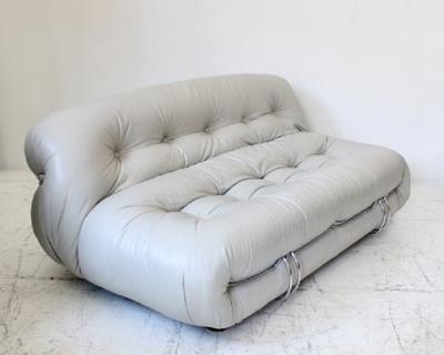 Afra Tobia Scarpa Afra and Tobia Scarpa soriana cream leather settee or small sofa for cassina