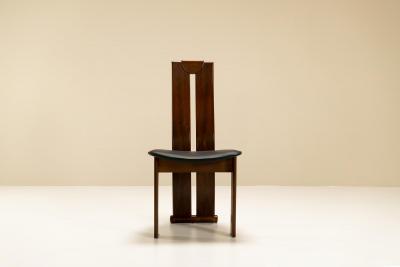 Afra Tobia Scarpa Four Dining Chairs in Walnut and Leather in Scarpa style Italy 1970s