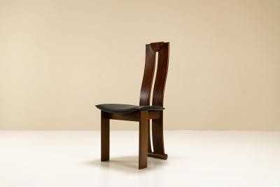 Afra Tobia Scarpa Four Dining Chairs in Walnut and Leather in Scarpa style Italy 1970s