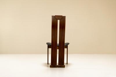Afra Tobia Scarpa Four Dining Chairs in Walnut and Leather in Scarpa style Italy 1970s