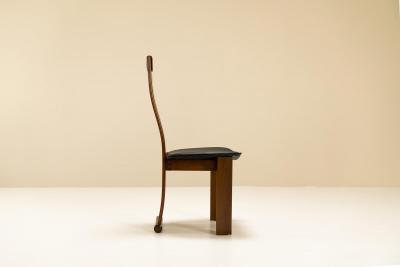 Afra Tobia Scarpa Four Dining Chairs in Walnut and Leather in Scarpa style Italy 1970s