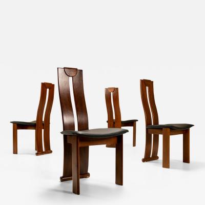 Afra Tobia Scarpa Four Dining Chairs in Walnut and Leather in Scarpa style Italy 1970s