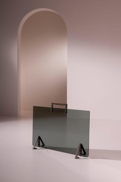 Afra Tobia Scarpa Italian Mid Century Fire Screen in Smoked Glass and Burnished Brass 1960s
