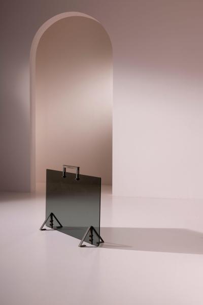 Afra Tobia Scarpa Italian Mid Century Fire Screen in Smoked Glass and Burnished Brass 1960s