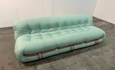 Afra Tobia Scarpa Soriana sofa by Afra Tobia Scarpa for Cassina in Soft Mint Green Leather