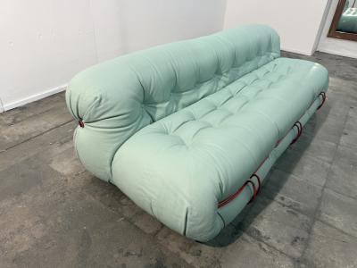 Afra Tobia Scarpa Soriana sofa by Afra Tobia Scarpa for Cassina in Soft Mint Green Leather