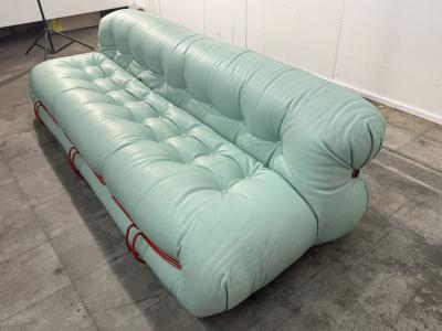 Afra Tobia Scarpa Soriana sofa by Afra Tobia Scarpa for Cassina in Soft Mint Green Leather
