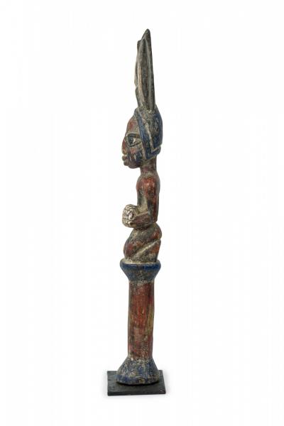African 19th Century Carved Painted Wood Yoruba Shango Figure on Metal Stand