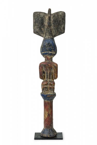 African 19th Century Carved Painted Wood Yoruba Shango Figure on Metal Stand