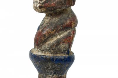 African 19th Century Carved Painted Wood Yoruba Shango Figure on Metal Stand