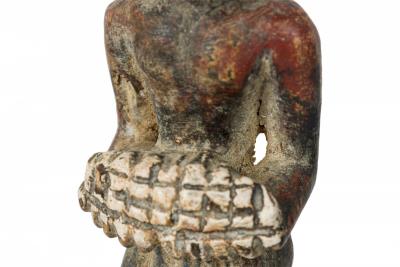 African 19th Century Carved Painted Wood Yoruba Shango Figure on Metal Stand