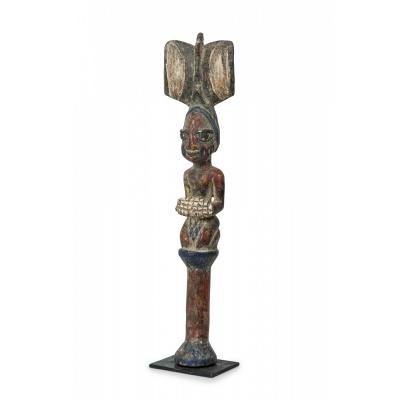 African 19th Century Carved Painted Wood Yoruba Shango Figure on Metal Stand