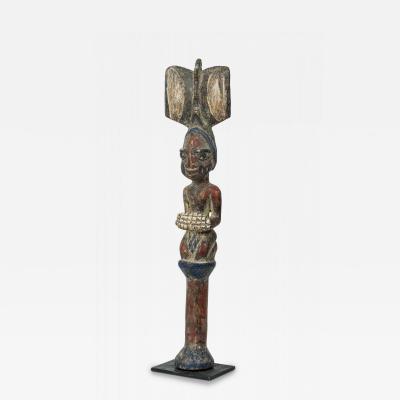 African 19th Century Carved Painted Wood Yoruba Shango Figure on Metal Stand