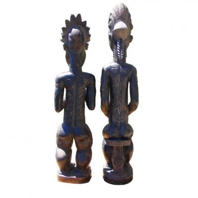 African Art Wood Sculptures of Baule Couple