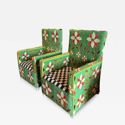 African Beaded Chair in Green Floral