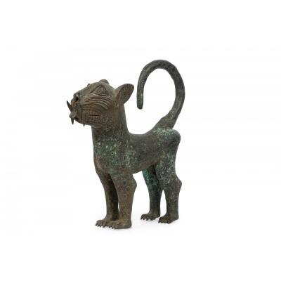 African Benin City Nigeria 20th Century Bronze Leopard