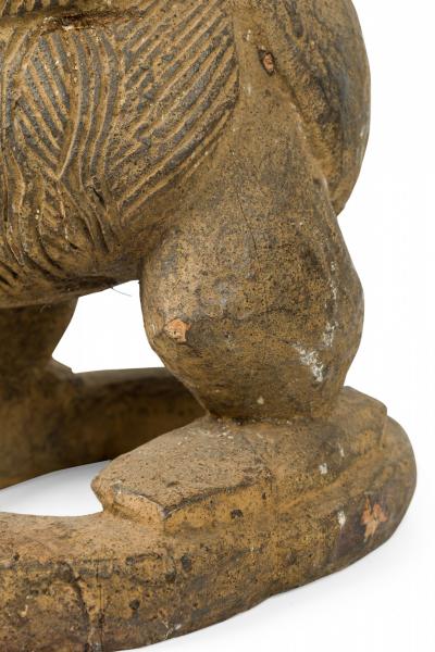 African Cameroon 20th Century Carved Wood Bameleke Chief Squatting Figure on Cir