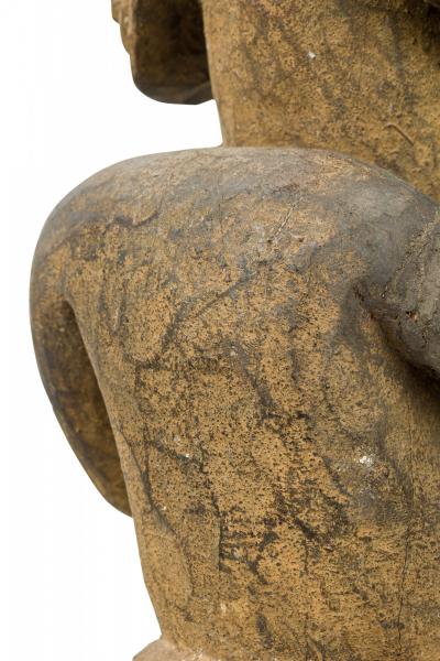 African Cameroon 20th Century Carved Wood Bameleke Chief Squatting Figure on Cir