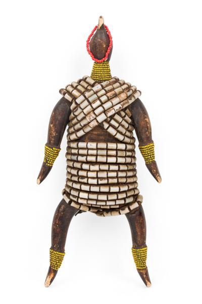 African Cameroon 20th Century Carved Wood Beaded Namur Doll Female Fertility F