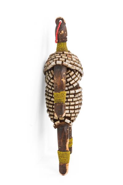 African Cameroon 20th Century Carved Wood Beaded Namur Doll Female Fertility F