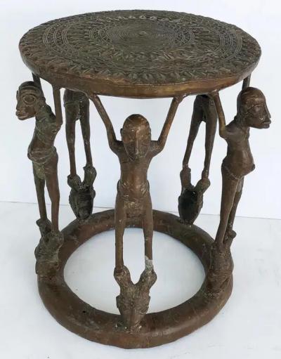 African Cameroon Bronze Figural Occasional Side Table Modern late 20th Century