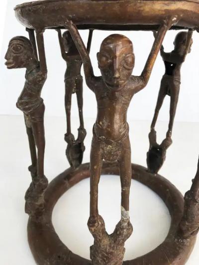African Cameroon Bronze Figural Occasional Side Table Modern late 20th Century