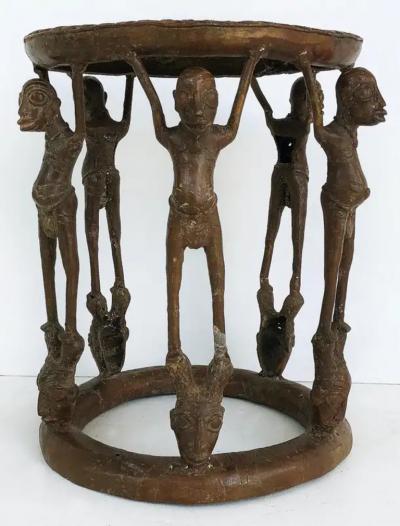 African Cameroon Bronze Figural Occasional Side Table Modern late 20th Century
